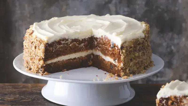 Carrot cake with slice removed