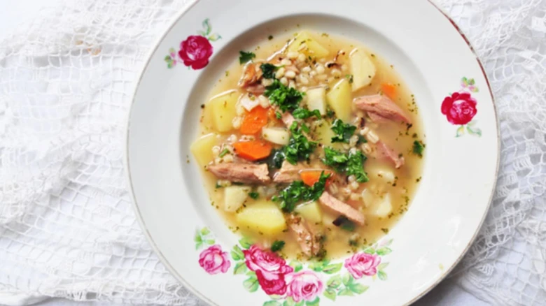 Potato soup with vegetables and meat