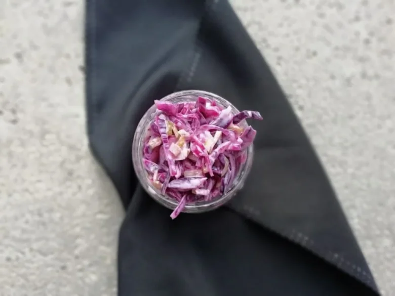 Red cabbage slaw in jar