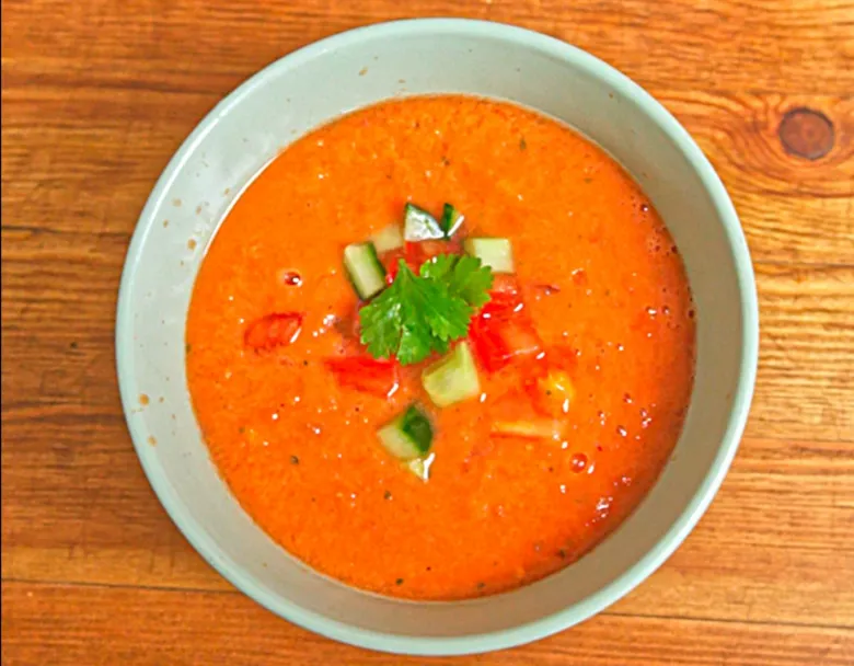 Cold tomato soup with garnish