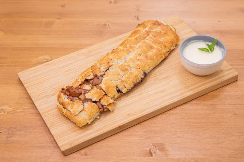 Strudel with filling and dip