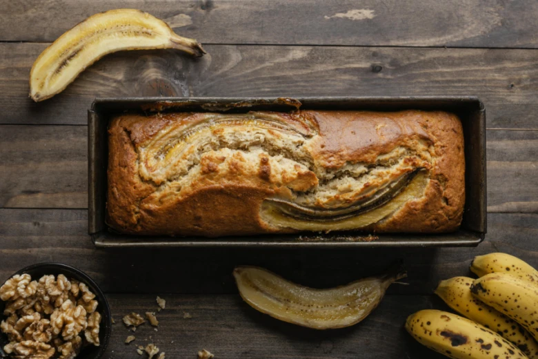Banana bread loaf in pan