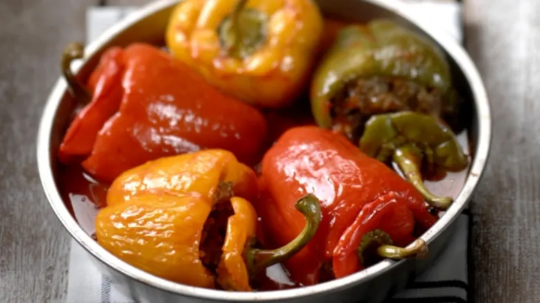 Stuffed peppers in pan