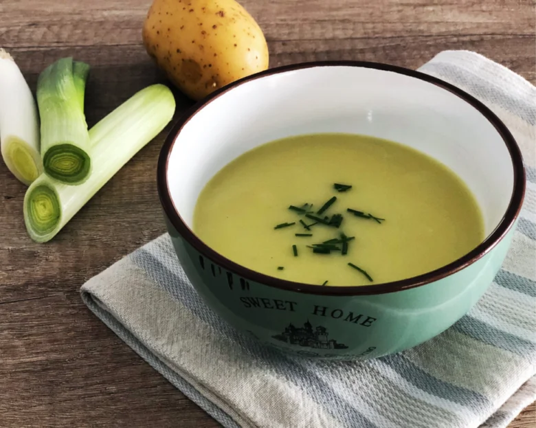 Leek soup in bowl
