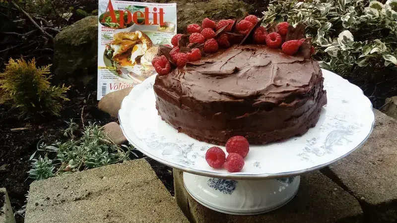 Chocolate cake with raspberries