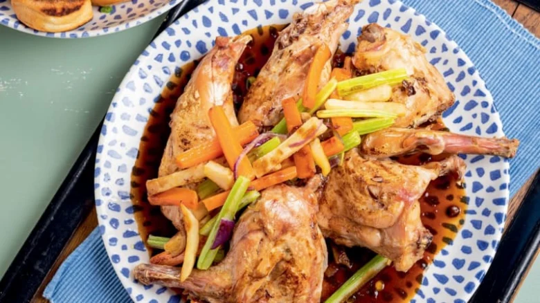 Roasted rabbit with vegetables
