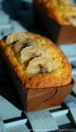Banana loaf cake with slices on top