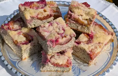 Peach and cottage cheese cake slices