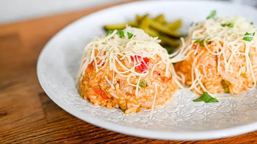Baked risotto with cheese and greens